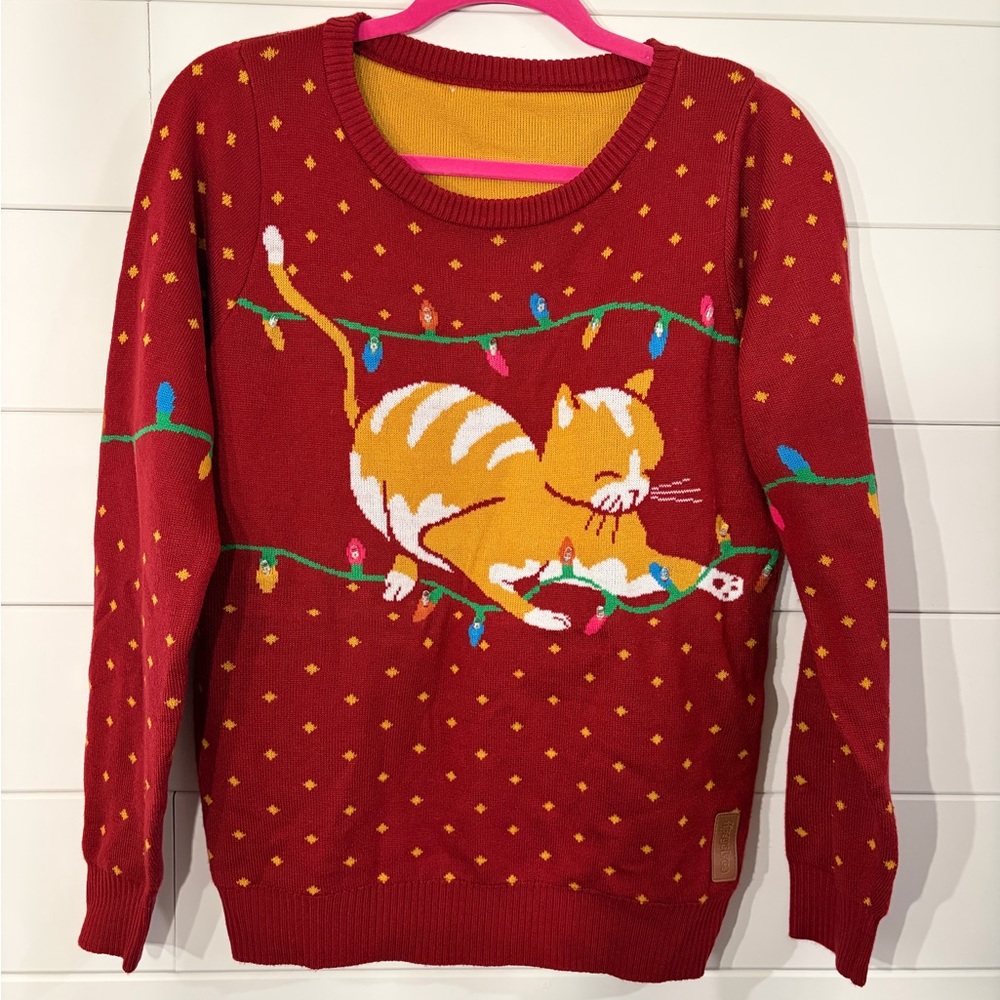 Tipsy Elves Red Cat Sweater with Lights